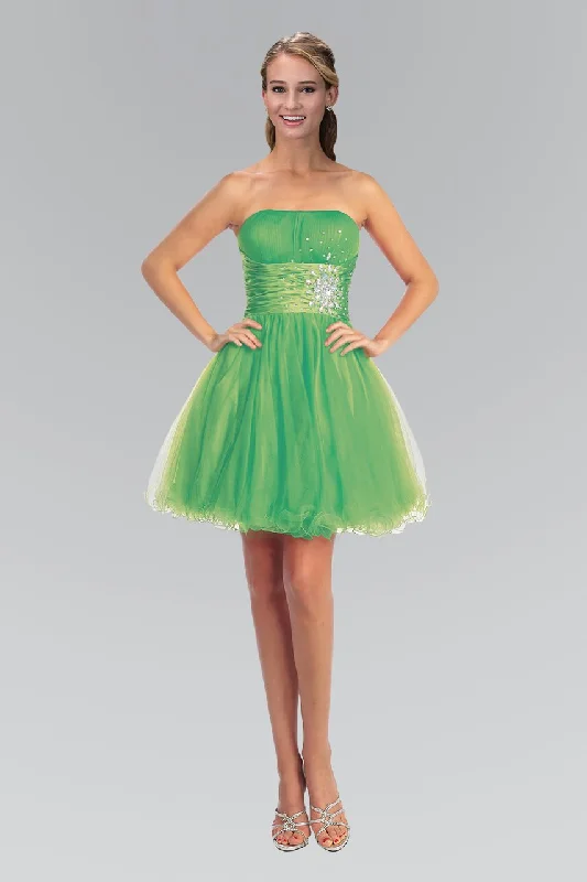 Elizabeth K - GS1050 Jeweled Straight Neck Tulle A-line Dress