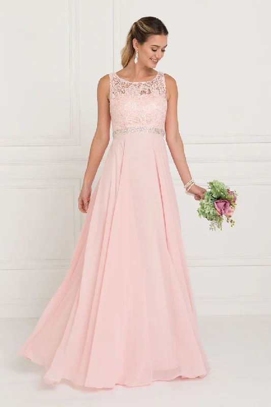 Elizabeth K - GL2420 Jeweled Waist Lace A-Line Gown