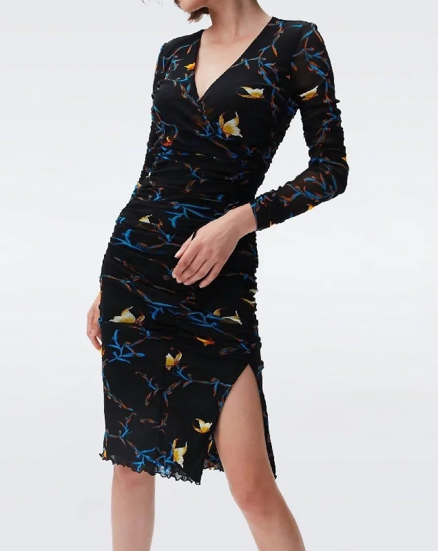 Rochelle Midi Dress in Butterfly Black