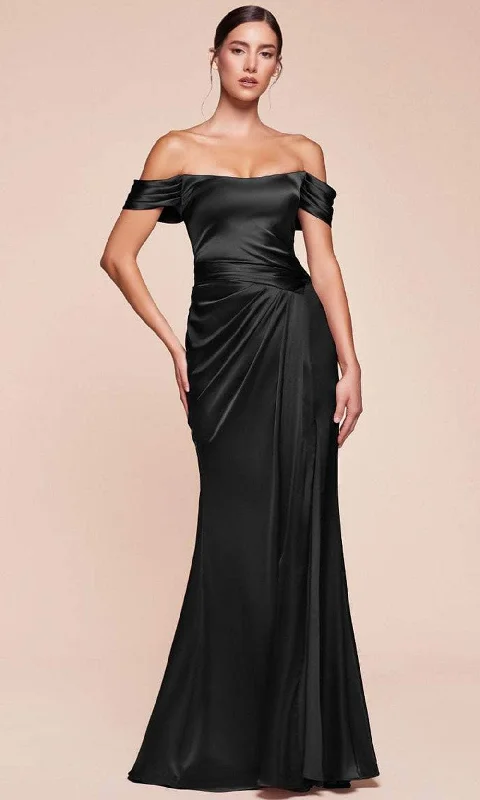 Cinderella Divine 7452 - High Slit Satin Long Gown