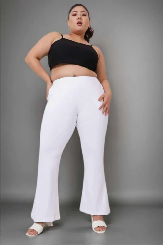 Plus Size High Waisted White Cotton Flare Pants