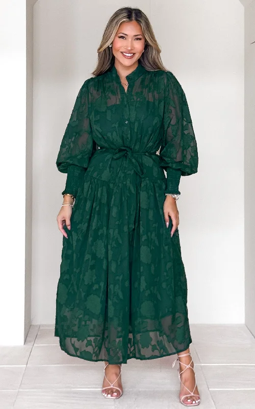 Paula Maxi Dress - Green Emerald Floral Texture