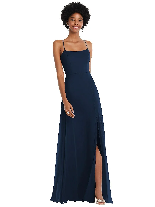 Scoop Neck Convertible Tie-Strap Maxi Dress with Front Slit