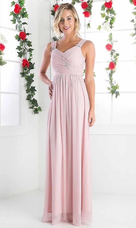 Cinderella Divine - 3984 V-Neck Ruched Bodice Chiffon A-Line Gown