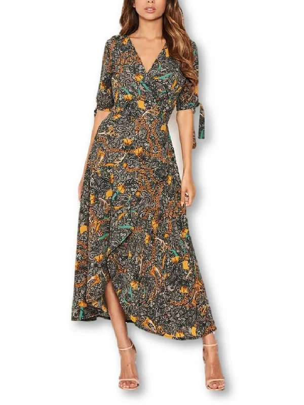 Womens Midi Print Wrap Dress