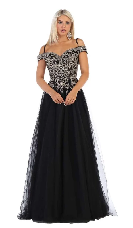 May Queen - MQ1626 Jeweled Applique Bodice Off Shoulder Gown