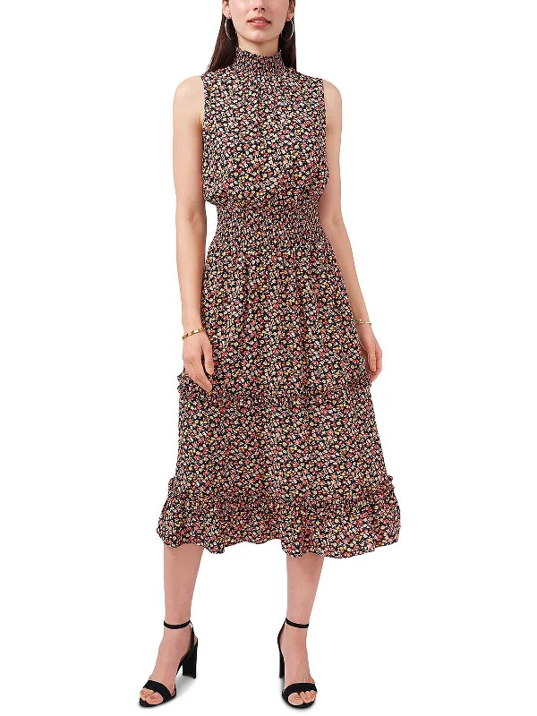 Womens Floral Print Midi Fit & Flare Dress