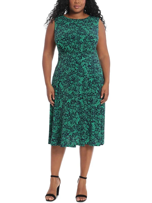 Plus Womens Jersey Printed Midi Dress