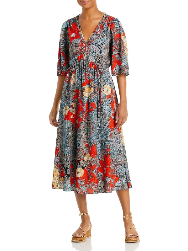 Womens Printed Calf Midi Dress