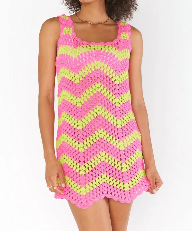 Tara Mini Dress In Watermelon Wave Crochet