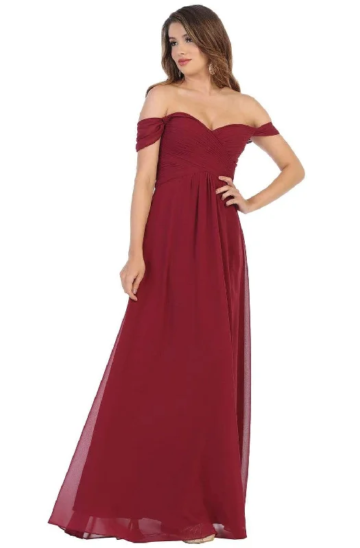 May Queen - MQ1711 Draped Off Shoulder Chiffon A-Line gown