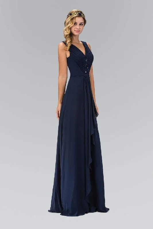 Elizabeth K - GL1378 Applique V-Neck Chiffon A-Line Gown