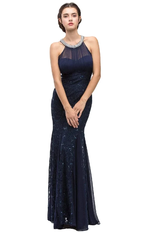 Eureka Fashion - 5030 Halter Neck Lace Trumpet Dress