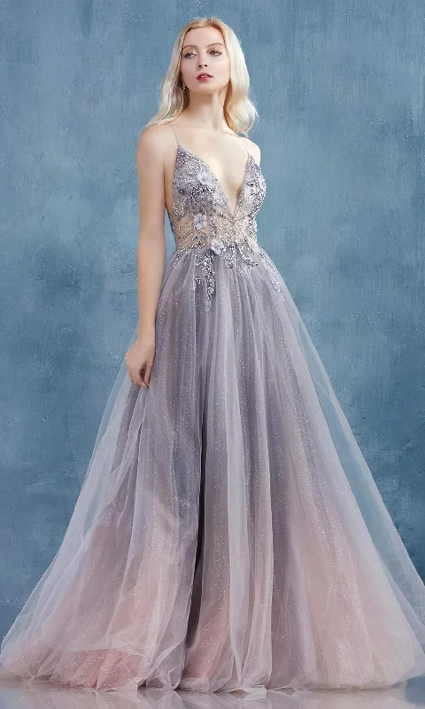 Andrea and Leo - A0850 Applique Deep V Neck Junior Prom Gown