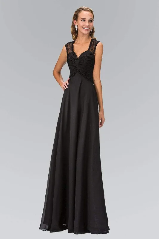 Elizabeth K - GL1376 Laced and Ruched V-Neck Chiffon Dress