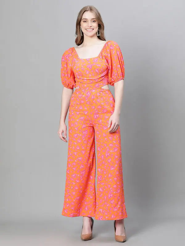 Women Printed Orange Jumpsuits & Sets