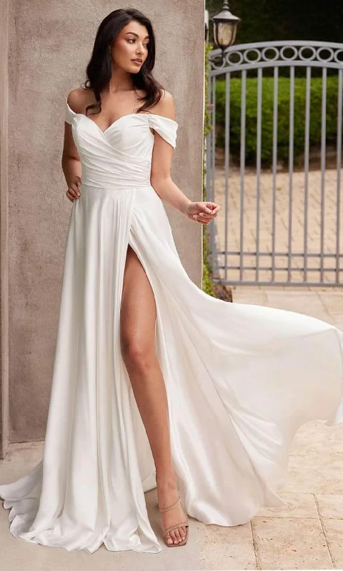 Ladivine 7493W - Gathered Off Shoulder Bridal Dress