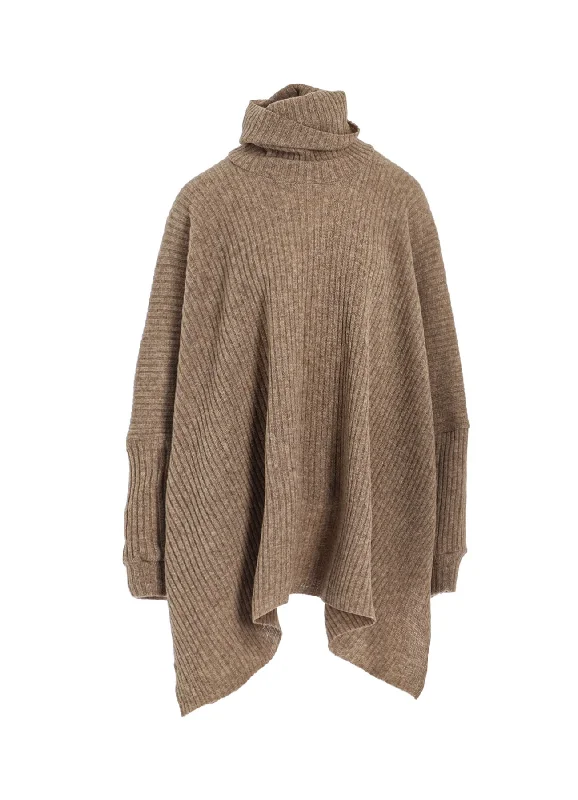 RIBBED HIGH NECK PONCHO WITH SLEEVE