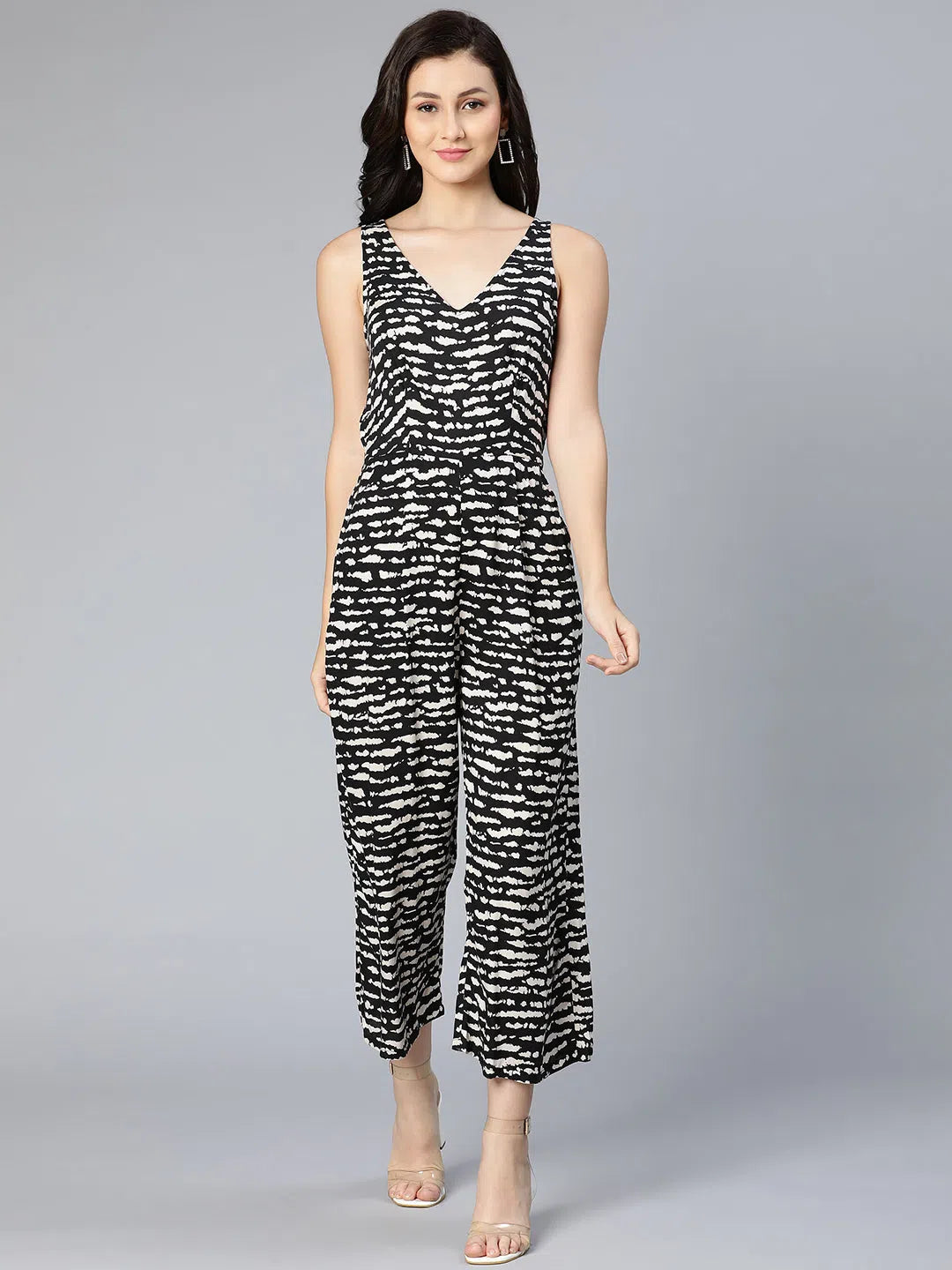 Women Printed Standard Black Jumpsuits & Sets