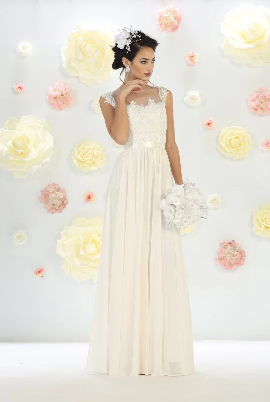 May Queen Bridal - MQ1428 Cap Sleeve Lace Applique Long Dress