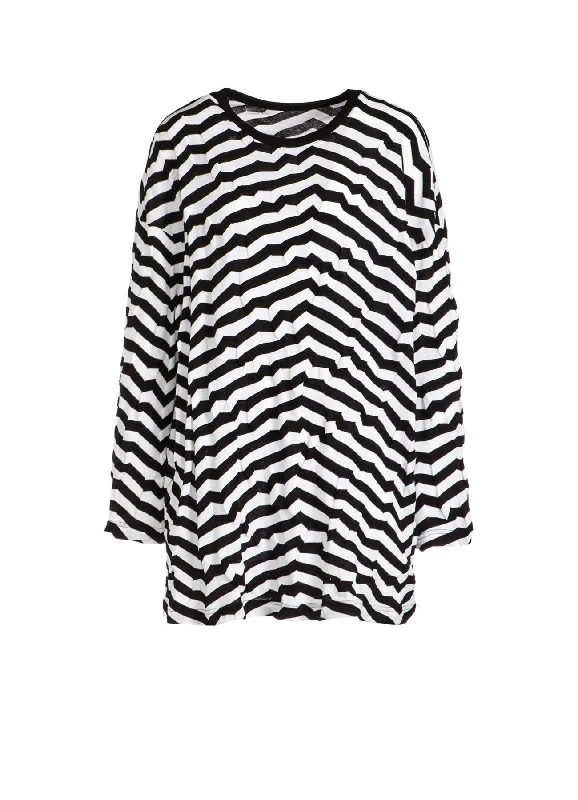 GEOMETRY LINKS STITCH STRIPED ASYMMETRIC OVERSIZED LONG SLEEVE T