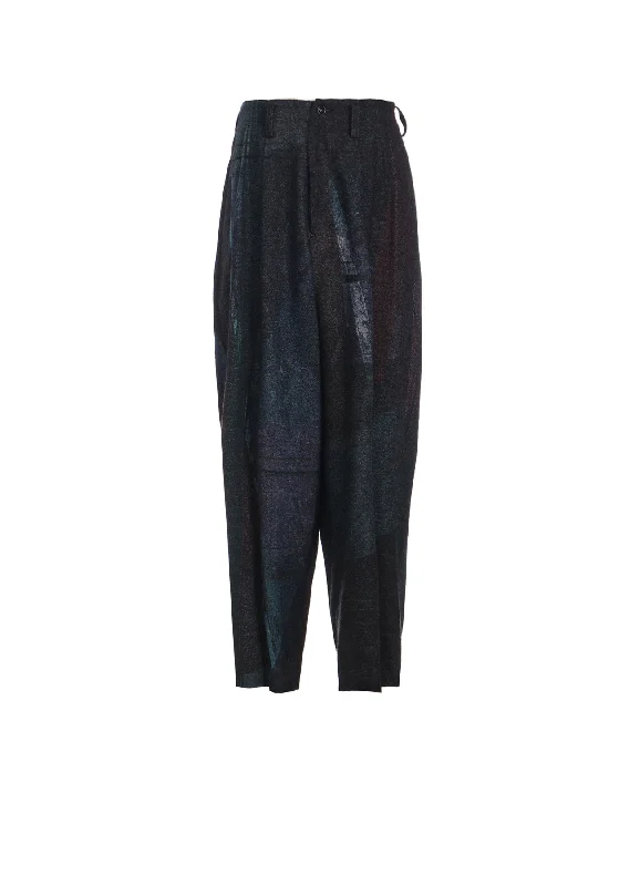 RAISED C/W TWILL PEALED CHECK PT DOUBLE TUCK WIDE PANTS