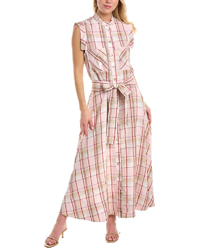 Pearl by Lela Rose Plaid Crepe Belted Midi Dress