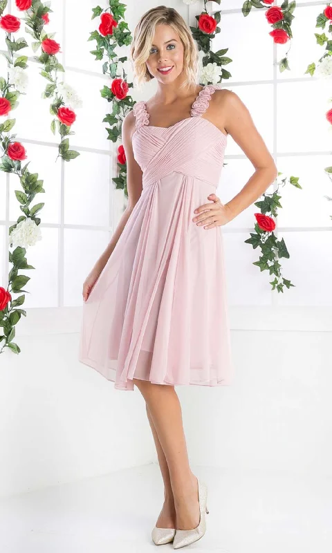 Cinderella Divine - 3801 Floral Strap Empire Waist A-Line Short Dress