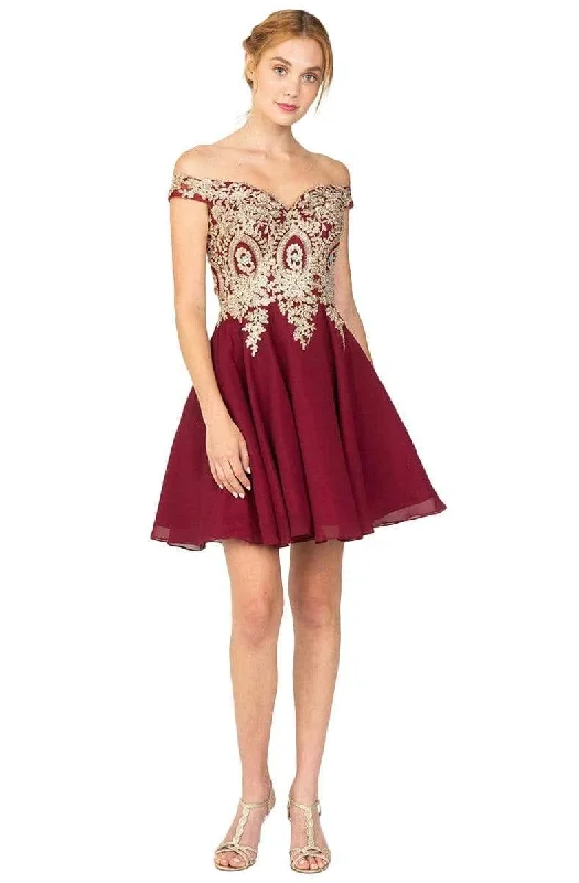 Eureka Fashion - Embroidered Off-Shoulder Chiffon A-line Dress