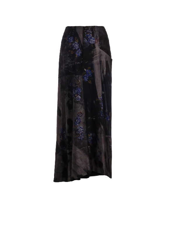 CU/ TWILL STEPPED ON FLOWER PT ASYMMETRIC LONG SKIRT