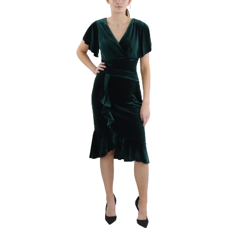 Womens Below Knee Velvet Midi Dress