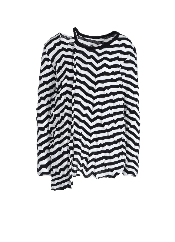 GEOMETRY LINKS STITCH STRIPED ASYMMETRIC LONG SLEEVE T A