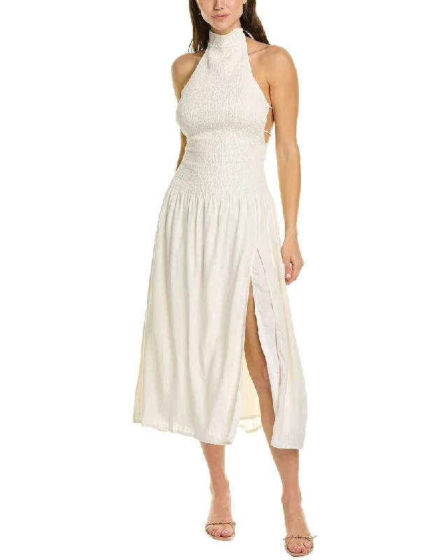 SOVERE Myth Linen-Blend Midi Dress