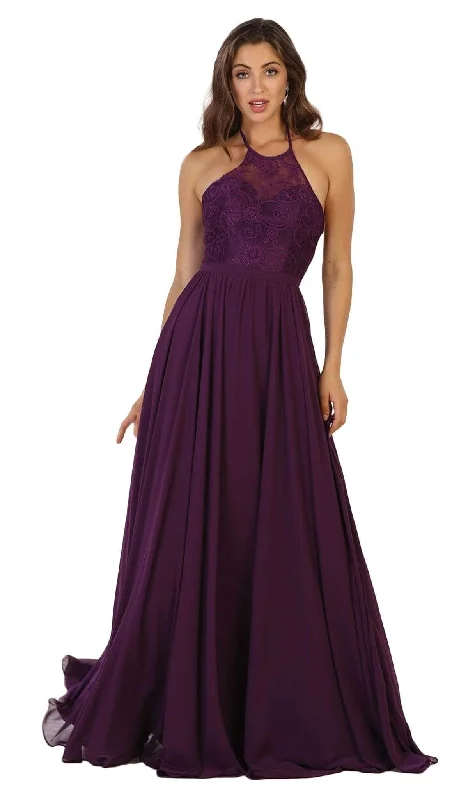 May Queen - Embellished Illusion Halter A-line Evening Dress