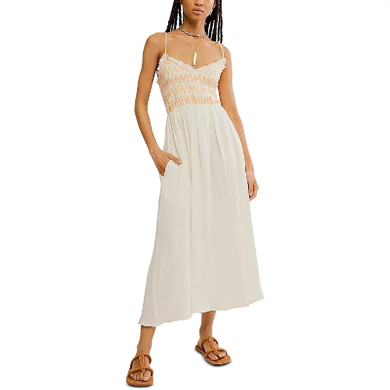 Womens Cotton Adjustable Straps Midi Dress