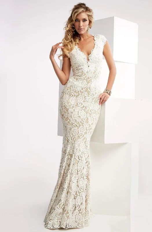 Jasz Couture - V-Neck Floral Lace Evening Gown 6025