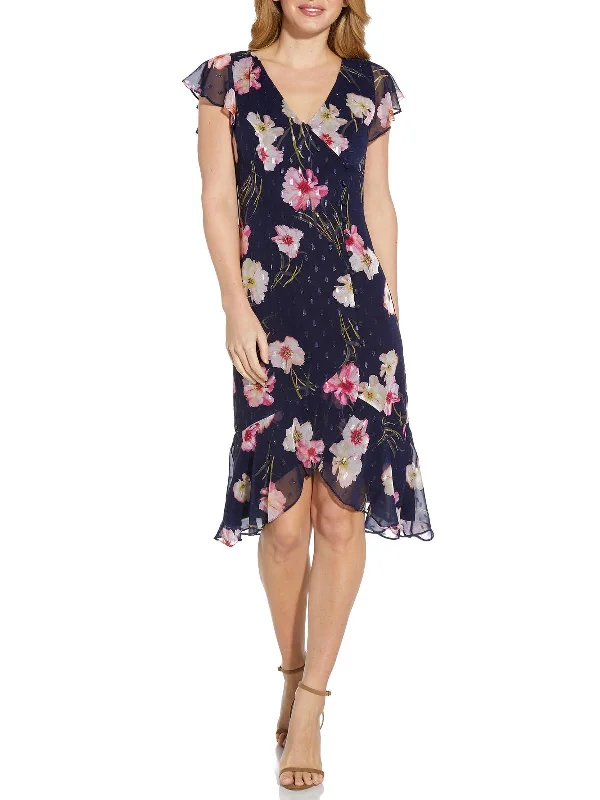 Womens Chiffon Floral Midi Dress