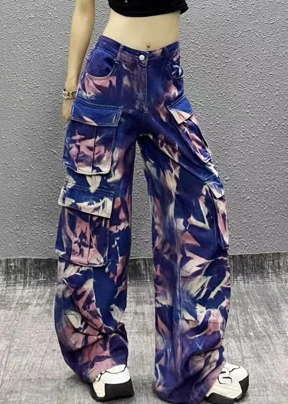 American Style Camouflage Pink Pockets Denim Straight Pants Fall