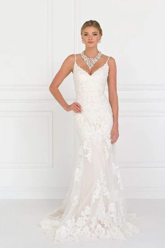 Elizabeth K Bridal - GL1515 Beaded Lace V-neck Trumpet Bridal Gown