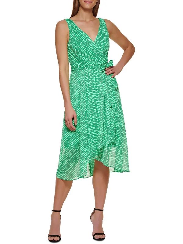 Womens Chiffon Midi Fit & Flare Dress