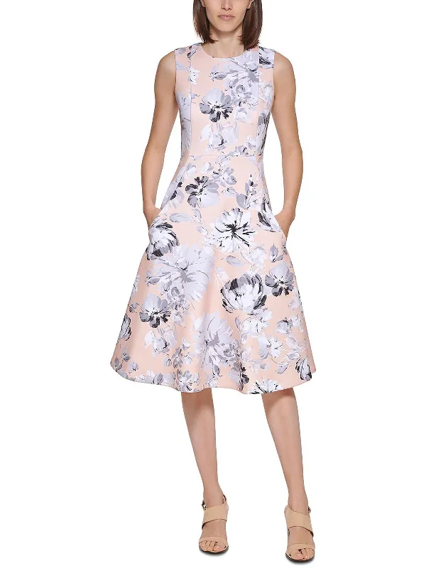 Womens Knit Floral Midi Dress