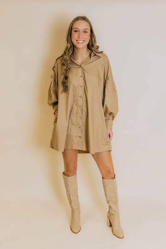 Boston Button Down Shirt Dress - Mocha