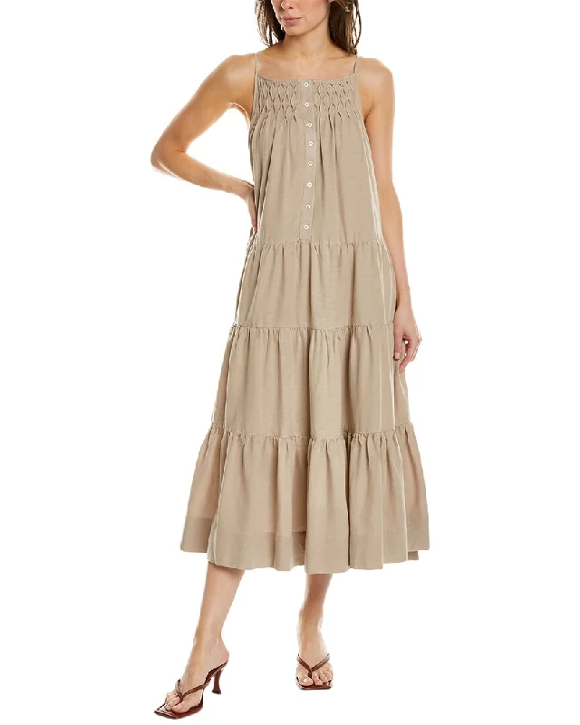 Elie Tahari Tiered Linen-Blend Midi Dress