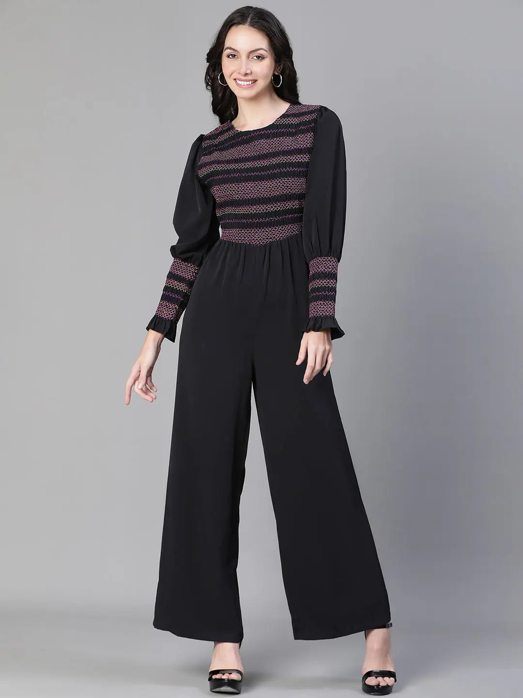 Women Solid Standard Black Jumpsuits & Sets