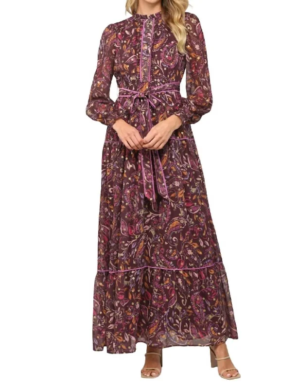 Lurex Dot Maxi Dress In Plum