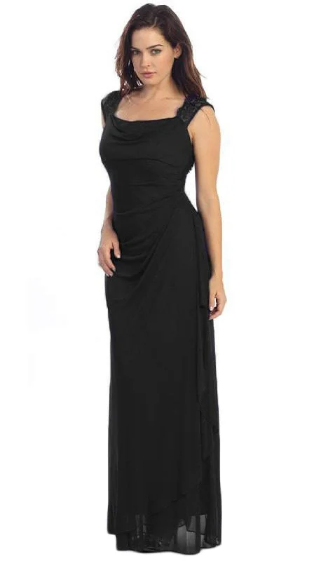 Eureka Fashion - 1927 Lace Cap Sleeve Draped Chiffon Gown