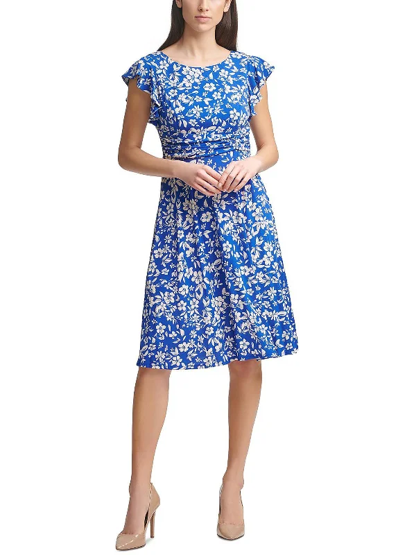 Petites   Womens Printed Calf Midi Dress