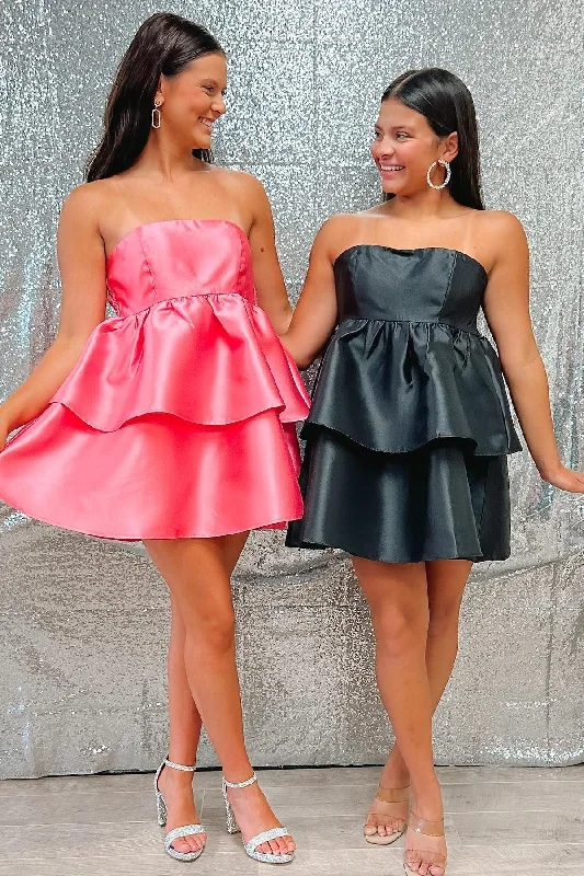 Black Strapless Multi-Layer Homecoming Dress