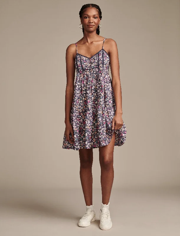 Lucky Brand Women's Printed Pintuck Bodice Mini Dress