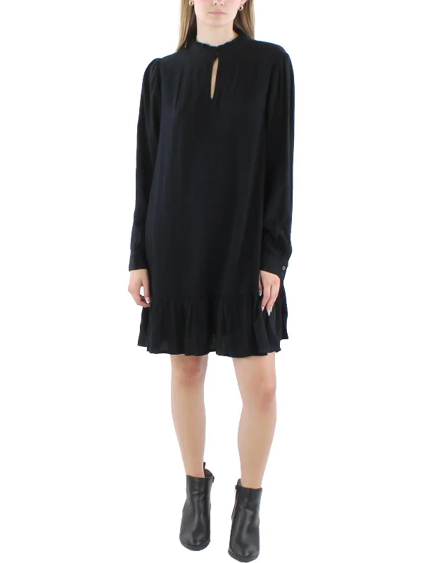 Womens Button Neck Rayon Mini Dress